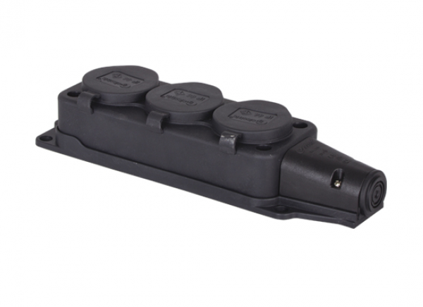 Schutzkontakt 3-Fach Steckdosenleiste IP44 in Schwarz